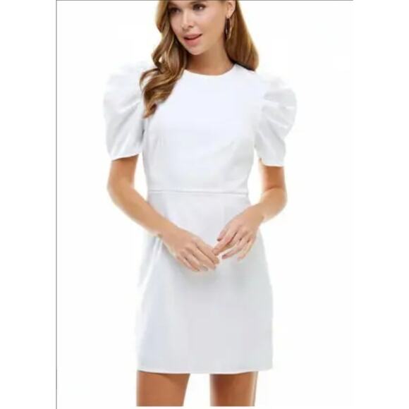 TCEC Puff Sleeve Fitted Waist Pink Mini Dress Spring Summer Size L - Picture 8 of 8